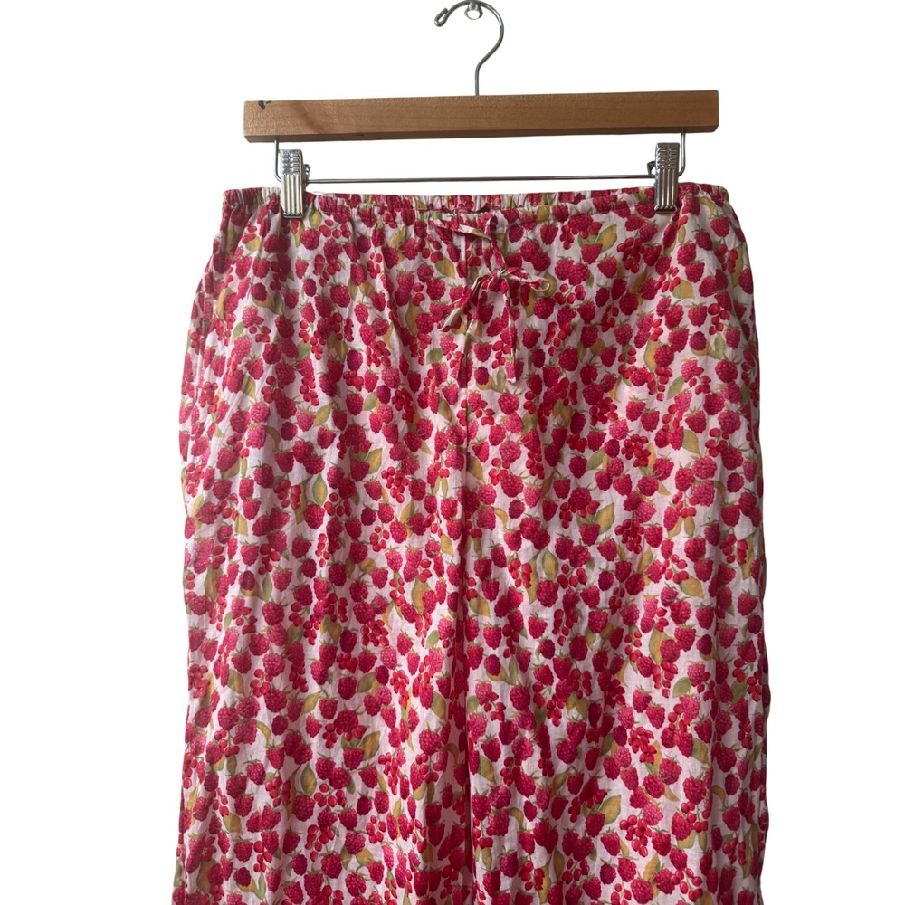 J. Crew Womens Raspberry Fruit Print Cotton Pajama Pants Small Lounge Drawstring - Picture 3 of 11